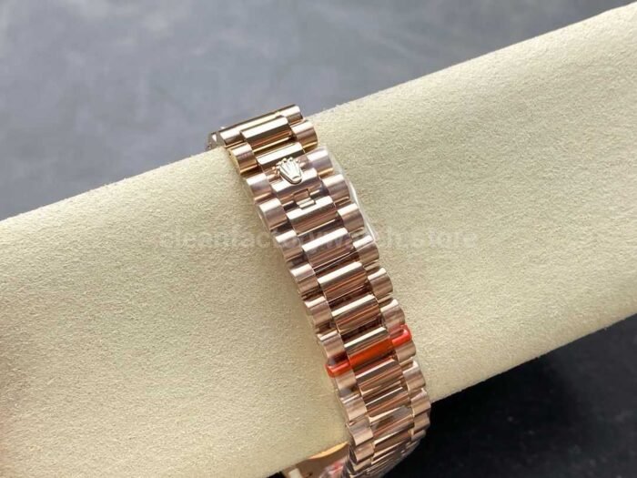8+ Factory Counterweight Rolex Day-Date 128235-0039 36mm Full Rose Gold Baguette Diamond Rose Gold Dial - Image 8