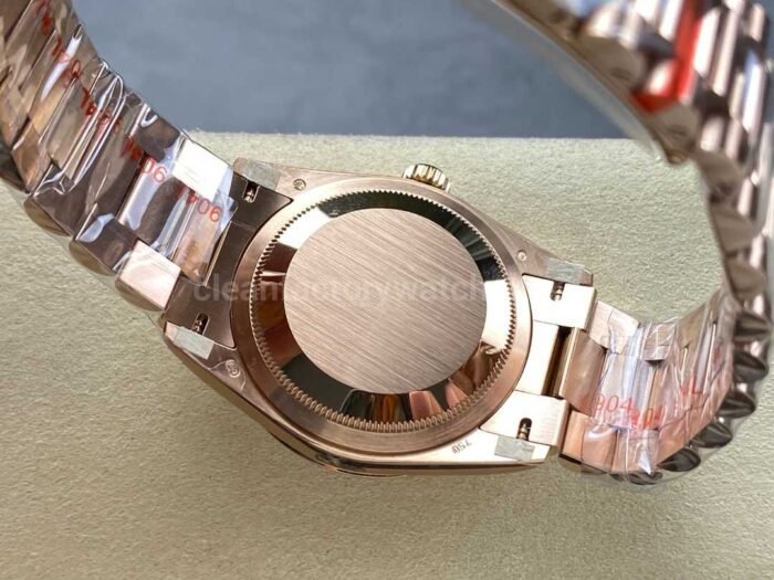 8+ Factory Counterweight Rolex Day-Date 128235-0039 36mm Full Rose Gold Baguette Diamond Rose Gold Dial - Image 7