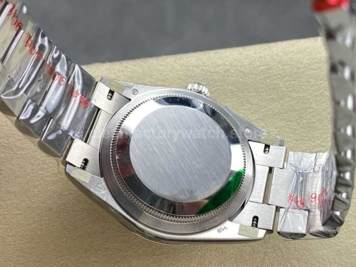 8+ Factory Counterweight Rolex Day-Date 128236-0018 36mm Full Platinum Roman Numerals Ice Blue Dial - Image 7