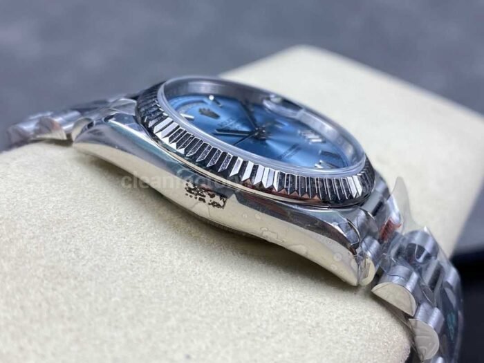 8+ Factory Counterweight Rolex Day-Date 128236-0018 36mm Full Platinum Roman Numerals Ice Blue Dial - Image 5