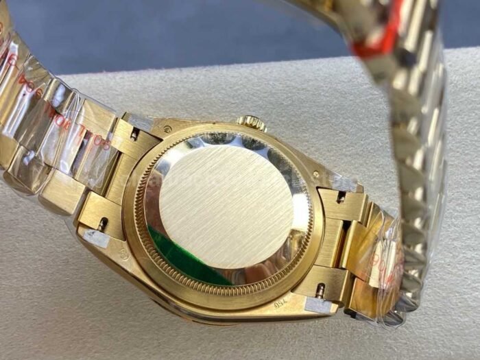 8+ Factory Counterweight Rolex Day-Date 128238-0011 36mm Full Yellow Gold Diamond Mope Baguette Diamond Mother Of Pearl Dial - Image 7