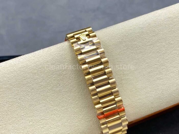 8+ Factory Counterweight Rolex Day-Date 128238-0011 36mm Full Yellow Gold Diamond Mope Baguette Diamond Mother Of Pearl Dial - Image 8
