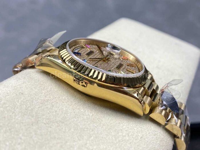 8+ Factory Counterweight Rolex Day-Date 128238-0051 36mm Full Yellow Gold Baguette Diamond Yellow Gold Dial - Image 5