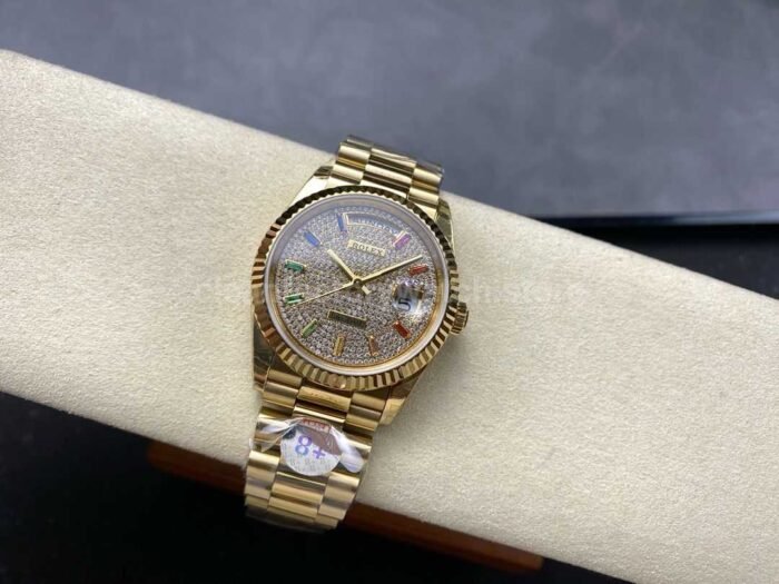 8+ Factory Counterweight Rolex Day-Date 128238-0051 36mm Full Yellow Gold Baguette Diamond Yellow Gold Dial - Image 4