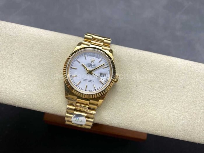 8+ Factory Counterweight Rolex Day-Date 128238-0081 36mm Full Yellow Gold White Dial - Image 4