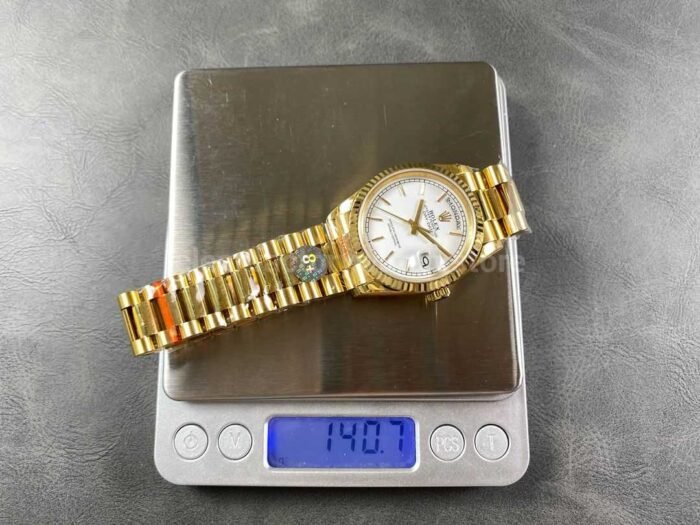 8+ Factory Counterweight Rolex Day-Date 128238-0081 36mm Full Yellow Gold White Dial - Image 9