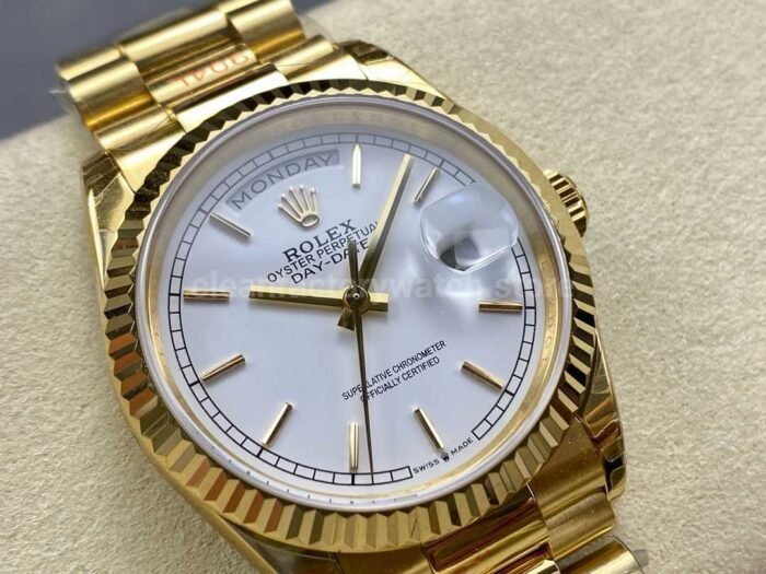 8+ Factory Counterweight Rolex Day-Date 128238-0081 36mm Full Yellow Gold White Dial - Image 2