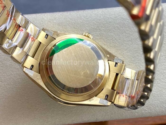 8+ Factory Counterweight’ Rolex Day-Date 128238 36mm Full Yellow Gold Baguette Diamond Black Dial - Image 7