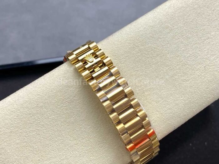 8+ Factory Counterweight’ Rolex Day-Date 128238 36mm Full Yellow Gold Baguette Diamond Black Dial - Image 8