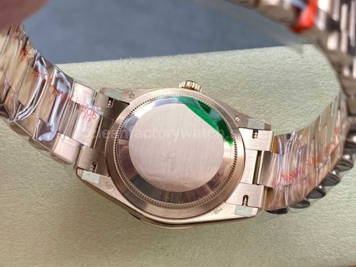 8+ Factory Counterweight Rolex Day-Date 128345RBR-0042 36mm Diamond Rose Gold Bezel Full Rose Gold Baguette Diamond Rose Gold Dial - Image 7