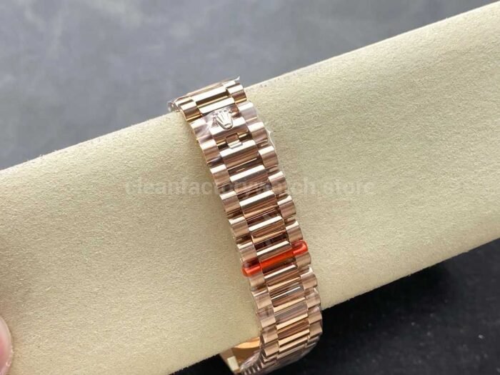 8+ Factory Counterweight Rolex Day-Date 128345RBR-0042 36mm Diamond Rose Gold Bezel Full Rose Gold Baguette Diamond Rose Gold Dial - Image 8