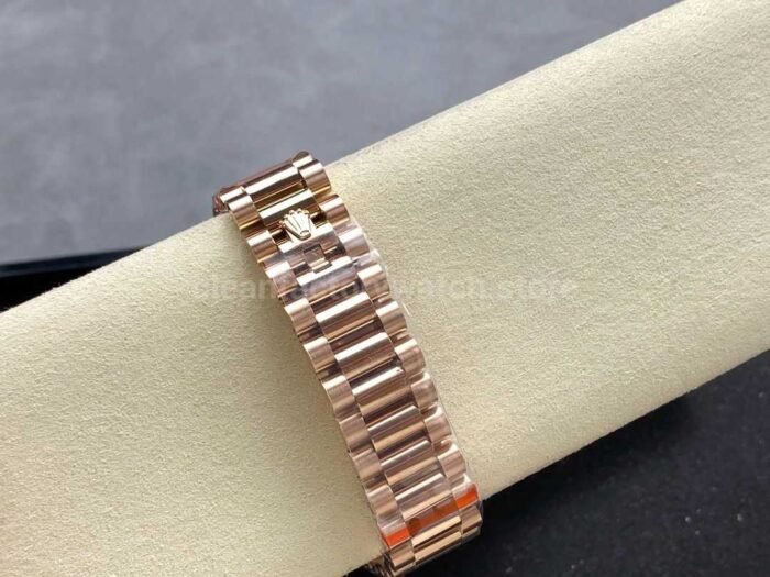 8+ Factory Counterweight Rolex Day-Date 128345RBR-0044 36mm Diamond Bezel Full Rose Gold Roman Numerals Diamond Black Dial - Image 8