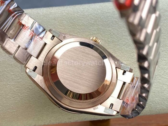 8+ Factory Counterweight Rolex Day-Date 128345RBR-0044 36mm Diamond Bezel Full Rose Gold Roman Numerals Diamond Black Dial - Image 7