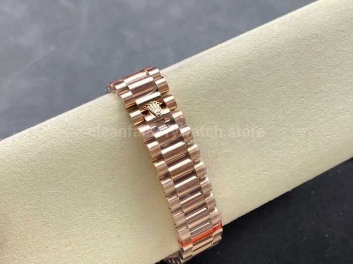 8+ Factory Counterweight Rolex Day-Date 128345RBR-0075 36mm Diamond Bezel Full Rose Gold Roman Numerals Brown Dial - Image 8