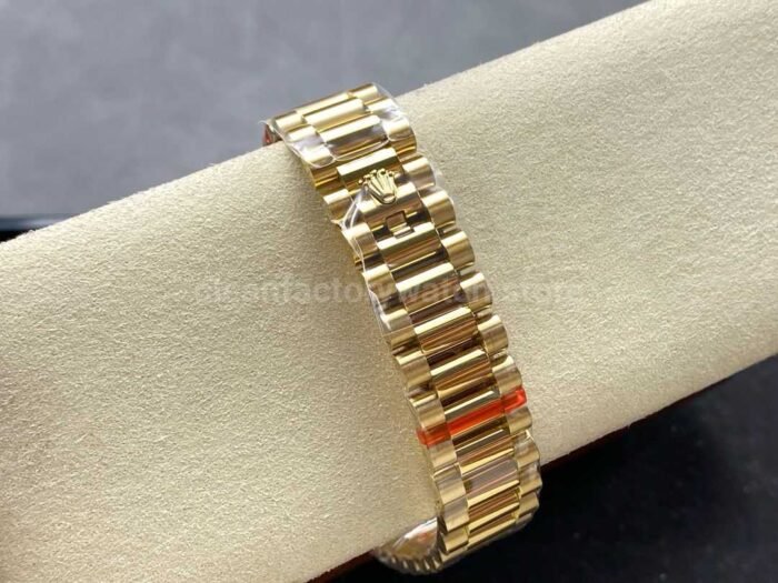 8+ Factory Counterweight Rolex Day-Date 128348RBR-0049 36mm Diamond Yellow Gold Bezel Full Yellow Gold Diamond Roman Numerals Orange Gradient Dial - Image 8