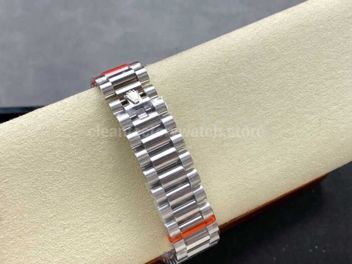8+ Factory Counterweight Rolex Day-Date 128349RBR-0001 36mm Diamond Bezel Full White Gold Silver Dial - Image 8