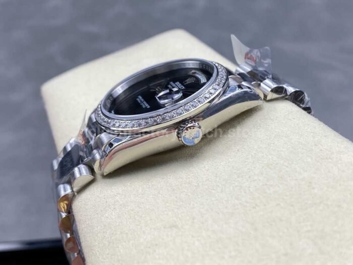8+ Factory Counterweight Rolex Day-Date 18206 36mm Diamond Bezel Full White Gold Black Dial - Image 6