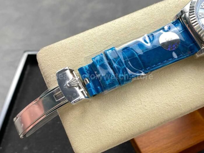 8+ Factory counterweight Rolex Day-Date 36mm 128236-0008 White Gold Crocodile Leather Strap Roman Numerals Ice Blue Dial - Image 8