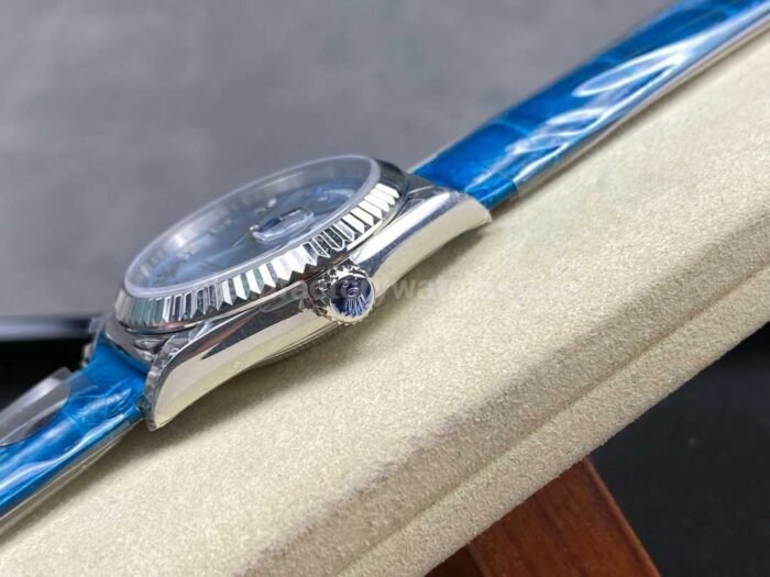 8+ Factory counterweight Rolex Day-Date 36mm 128236-0008 White Gold Crocodile Leather Strap Roman Numerals Ice Blue Dial - Image 6