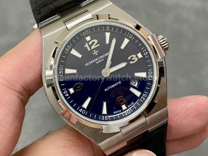 8F Factory Vacheron Constantin Overseas 47040/B01A-9094 42mm Steel Leather Strap Black Arabic numerals Dial - Image 2