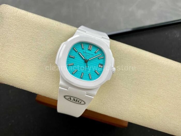 AMG Factory Customer Made Patek Philippe Nautilus PP5711 40mm Ceramics White Rubber Strap Sky Blue Dial - Image 4