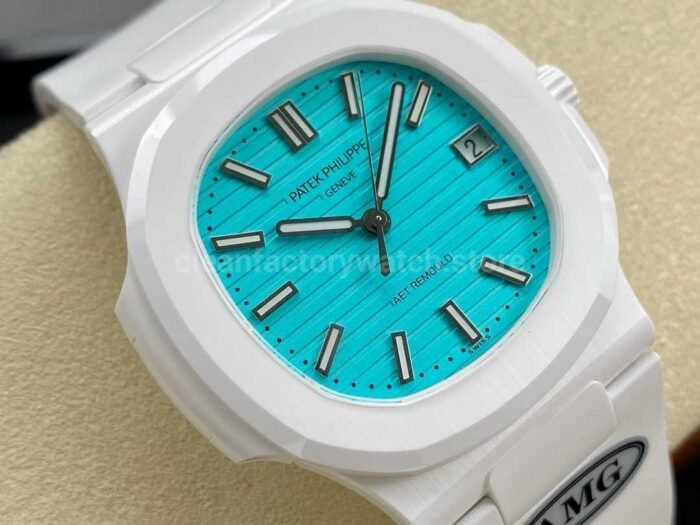 AMG Factory Customer Made Patek Philippe Nautilus PP5711 40mm Ceramics White Rubber Strap Sky Blue Dial - Image 2