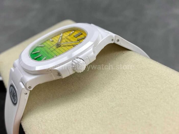 AMG Factory Customer Made Patek Philippe Nautilus PP5711 40mm Ceramics White Rubber Strap Yellow Green Dial - Image 6
