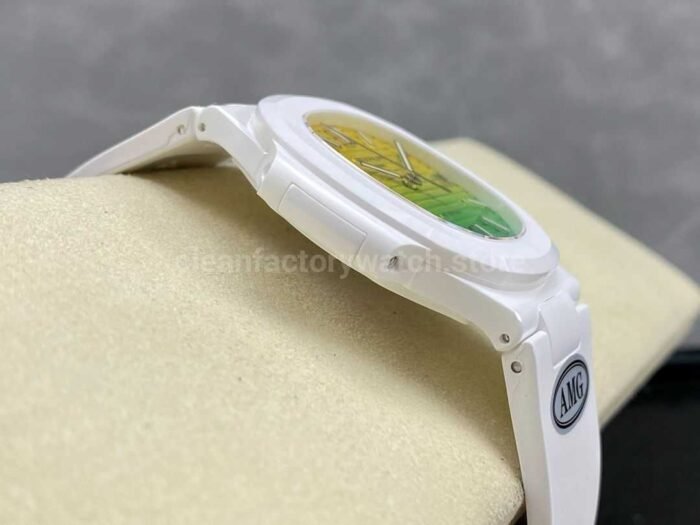 AMG Factory Customer Made Patek Philippe Nautilus PP5711 40mm Ceramics White Rubber Strap Yellow Green Dial - Image 5