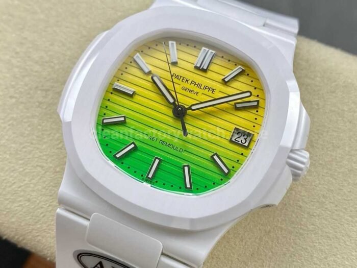 AMG Factory Customer Made Patek Philippe Nautilus PP5711 40mm Ceramics White Rubber Strap Yellow Green Dial - Image 3