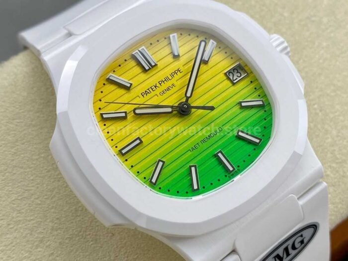 AMG Factory Customer Made Patek Philippe Nautilus PP5711 40mm Ceramics White Rubber Strap Yellow Green Dial - Image 2