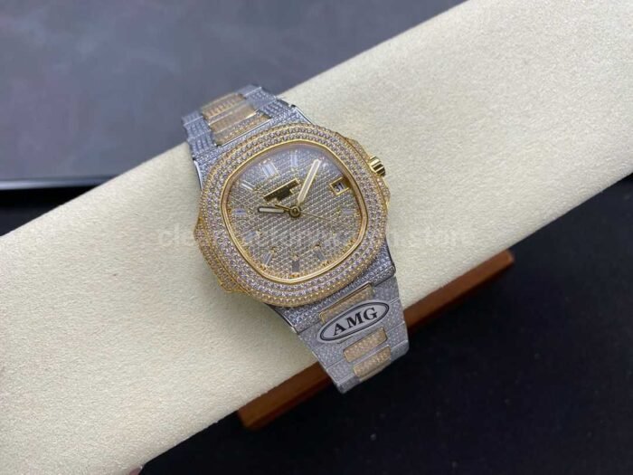 AMG Factory Patek Philippe Nautilus PP5711 40mm Small Diamond Bezel Half Yellow Gold Diamond Baguette Diamond Gold Dial - Image 4