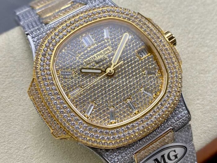 AMG Factory Patek Philippe Nautilus PP5711 40mm Small Diamond Bezel Half Yellow Gold Diamond Baguette Diamond Gold Dial - Image 2