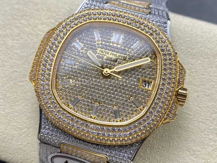 AMG Factory Patek Philippe Nautilus PP5711 40mm Small Diamond Bezel Half Yellow Gold Diamond Baguette Diamond Gold Dial - Image 3