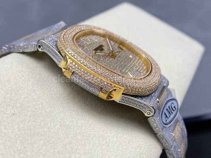 AMG Factory Patek Philippe Nautilus PP5711 40mm Small Diamond Bezel Half Yellow Gold Diamond Baguette Diamond Gold Dial - Image 6