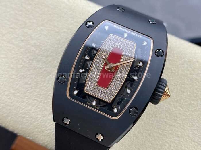 BBA Factory Richard Mille RM07 31.4mm TitaniumCarbon Fiber Black Rubber Strap Skeletonized Black 4 Super Clone Watch,Clean Factory Watch