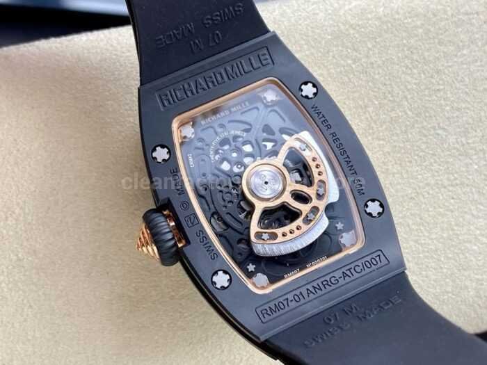 BBA Factory Richard Mille RM07 31.4mm TitaniumCarbon Fiber Black Rubber Strap Skeletonized Black 9 Super Clone Watch,Clean Factory Watch