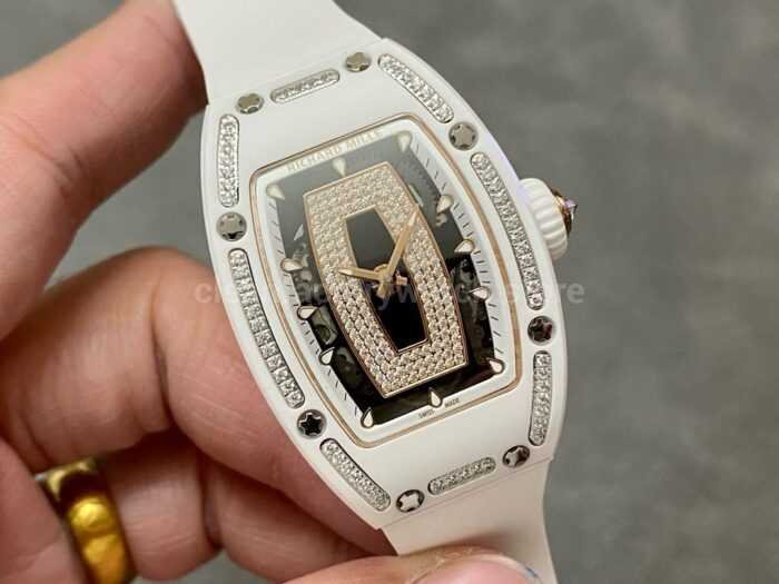 BBA Factory Richard Mille RM07 31.4mm TitaniumCarbon Fiber White Rubber Strap Skeletonized Blac 5 Super Clone Watch,Clean Factory Watch