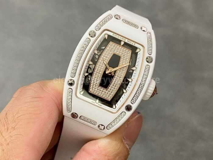 BBA Factory Richard Mille RM07 31.4mm TitaniumCarbon Fiber White Rubber Strap Skeletonized Blac 9 Super Clone Watch,Clean Factory Watch