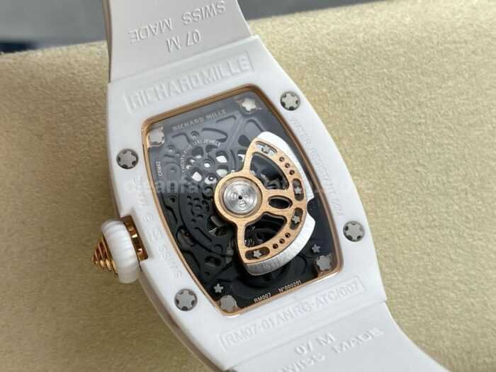 BBA Factory Richard Mille RM07 31.4mm TitaniumCarbon Fiber White Rubber Strap Skeletonized Black 3 Super Clone Watch,Clean Factory Watch