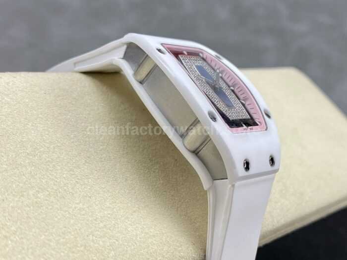 BBA Factory Richard Mille RM07 31.4mm TitaniumCarbon Fiber White Rubber Strap Skeletonized Pink D 3 Super Clone Watch,Clean Factory Watch