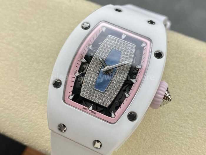 BBA Factory Richard Mille RM07 31.4mm TitaniumCarbon Fiber White Rubber Strap Skeletonized Pink D 4 Super Clone Watch,Clean Factory Watch
