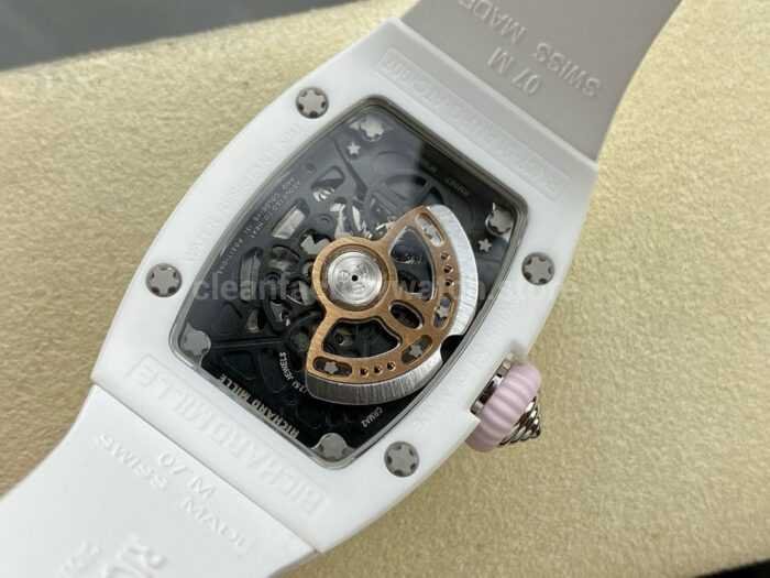 BBA Factory Richard Mille RM07 31.4mm TitaniumCarbon Fiber White Rubber Strap Skeletonized Pink D Super Clone Watch,Clean Factory Watch