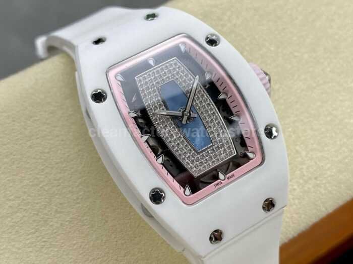 BBA Factory Richard Mille RM07 31.4mm TitaniumCarbon Fiber White Rubber Strap Skeletonized Pink Dia 1 Super Clone Watch,Clean Factory Watch