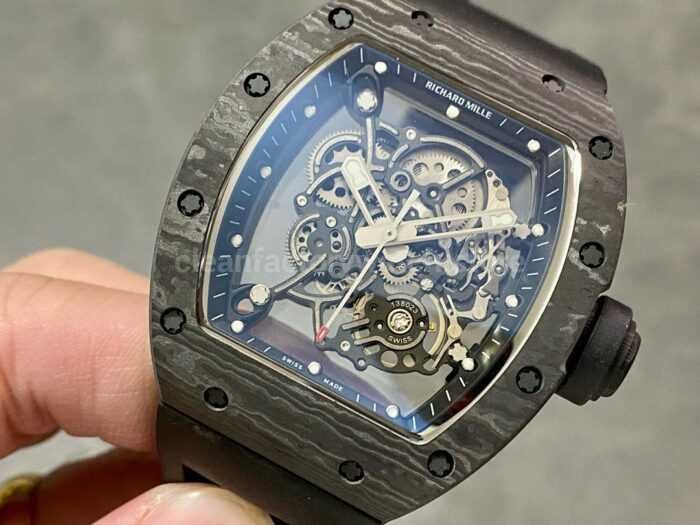 BBR Factory Richard Mille 43mm RM055 Black Carbon Fiber Black Rubber Strap Black Skeletonized Dial 1 1 Super Clone Watch,Clean Factory Watch