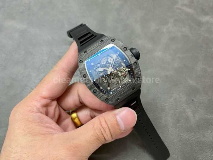 BBR Factory Richard Mille 43mm RM055 Black Carbon Fiber Black Rubber Strap Black Skeletonized Dial 1 4 Super Clone Watch,Clean Factory Watch