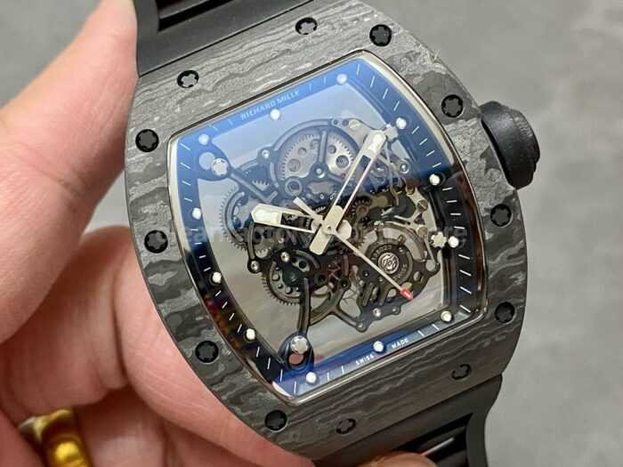 BBR Factory Richard Mille 43mm RM055 Black Carbon Fiber Black Rubber Strap Black Skeletonized Dial 1 7 Super Clone Watch,Clean Factory Watch
