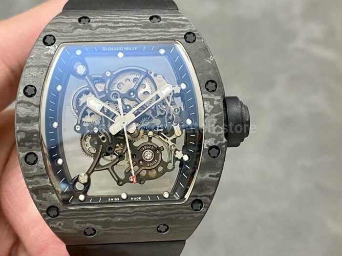 BBR Factory Richard Mille 43mm RM055 Black Carbon Fiber Black Rubber Strap Black Skeletonized Dial 1 Super Clone Watch,Clean Factory Watch