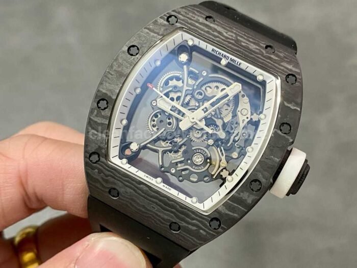 BBR Factory Richard Mille RM055 Black Carbon Fiber Black Rubber Strap White Skeletonized Dial - Image 3