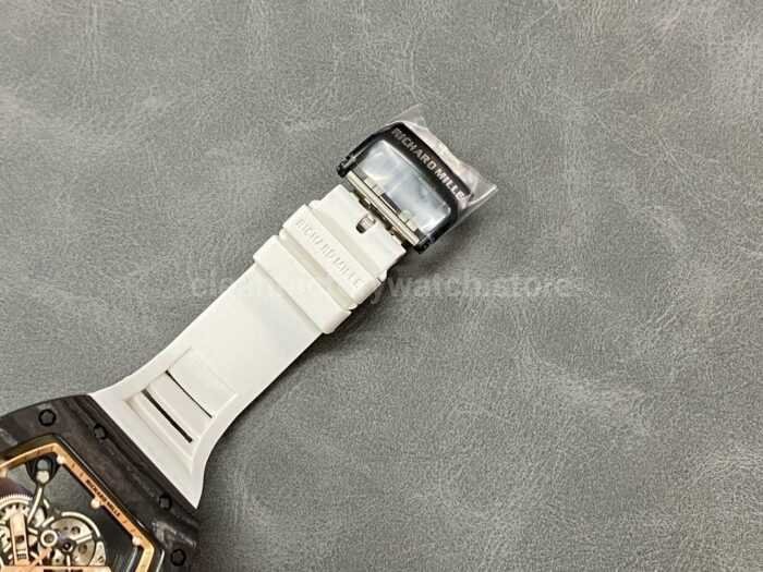 BBR Factory Richard Mille 43mm RM055 Black Carbon Fiber White Rubber Strap Rose Gold Skeletonized 9 Super Clone Watch,Clean Factory Watch