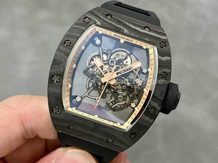 BBR Factory Richard Mille RM055 Black Carbon Fiber Black Rubber Strap Rose Gold Skeletonized Dial - Image 3